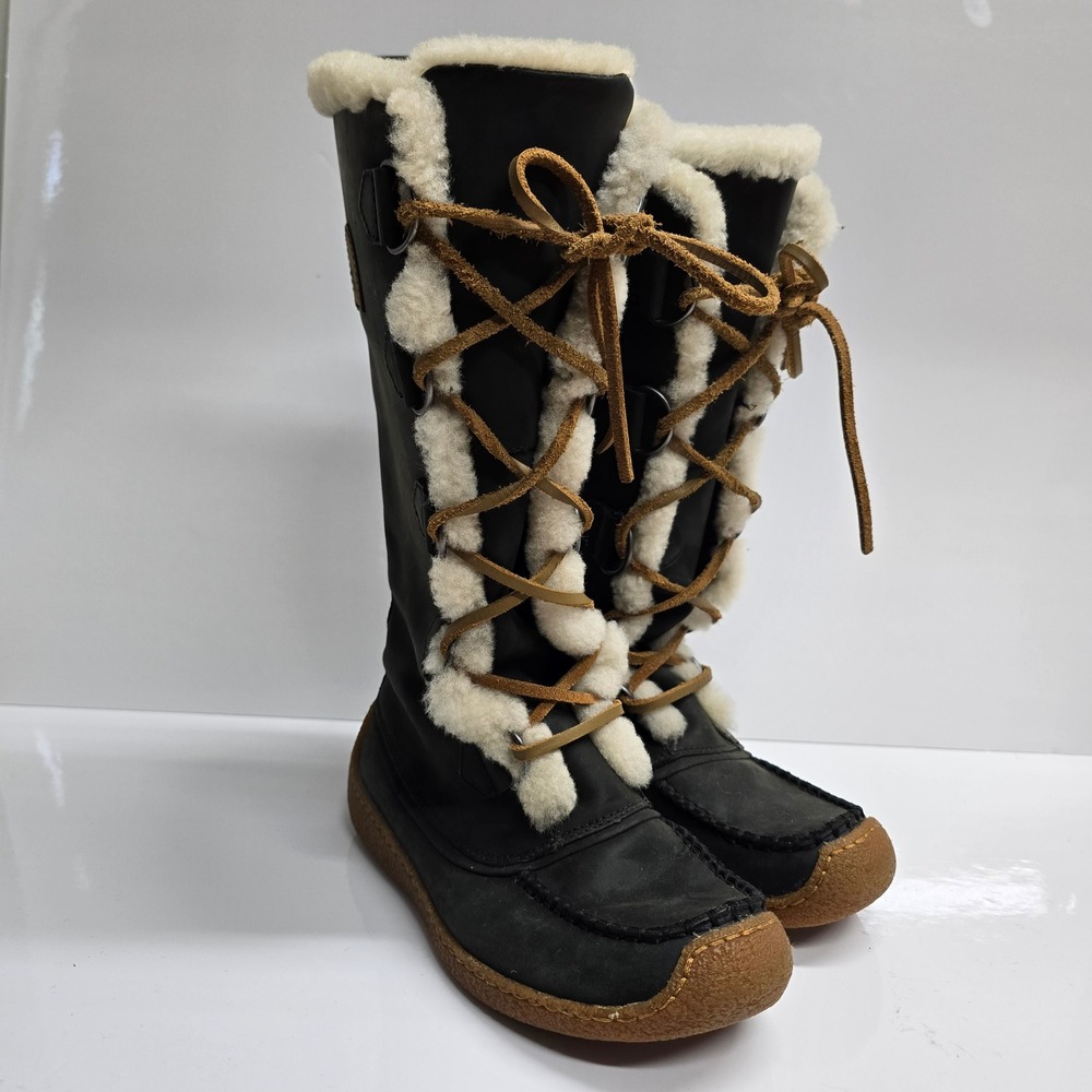 Sorel Chugalug Tall Boots Womens 8 Black Leather Shearling Trim Gorpcore